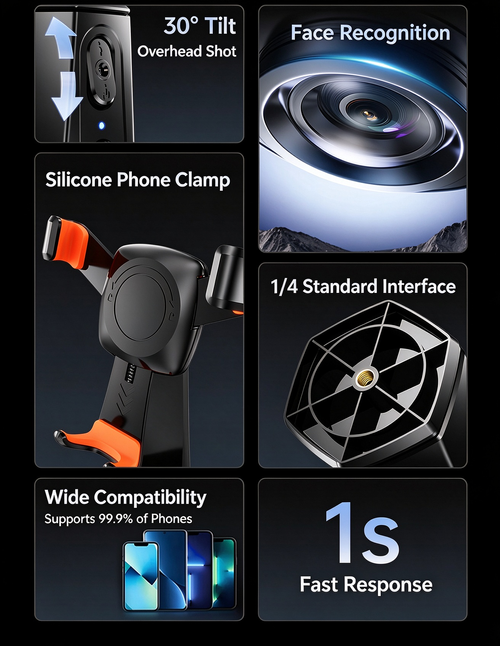 S1 Smart Auto Follow Gimbal 360° AI Face Recognition Stabilizer, Panoramic Live Broadcast Selfie Stick, Customizable