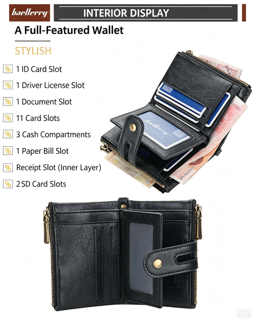 New Men's Short Billfold | Large Capacity Multi Card Slots Wallet with Coin Pocket