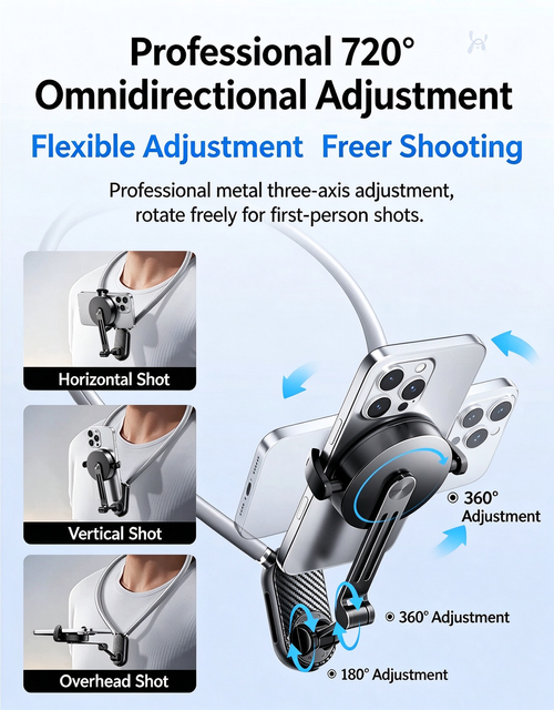 Magnetic Neck Phone Mount, Quick Release First-Person View Shooting, Shock Absorption, Compatible with GoPro