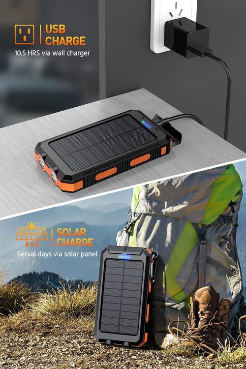 Outdoor Waterproof Solar Power Bank 10000mAh Large‑Capacity Portable Charger with Compass Function