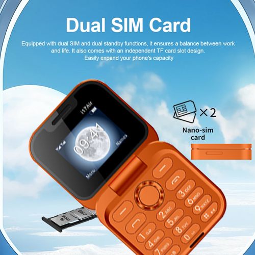 New i17 Air Orange Flip Keypad Backup Phone, Foldable Clamshell, Multi‑Language