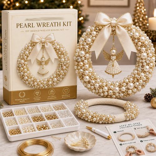 DIY Christmas Pearl Wreath Kit | Handmade Xmas Pearl Wreath Hanging Ornament