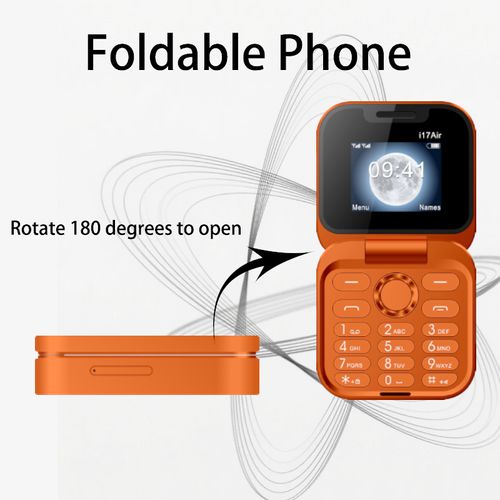 New i17 Air Orange Flip Keypad Backup Phone, Foldable Clamshell, Multi‑Language