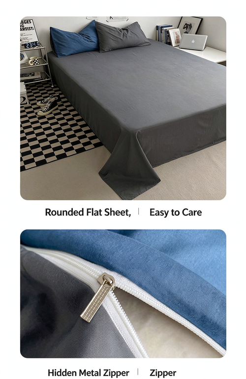 A-Class Ultra-Soft Washed Cotton Bedding Set for Naked Sleep, 4-Piece, 1.8×2.2m