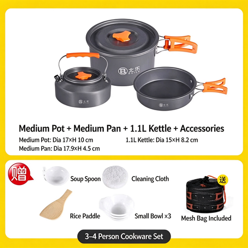 Outdoor Camping Cookware Set, Portable Stove & Kettle, Camping Pots and Tableware Kit for Picnic & Wild Cooking
