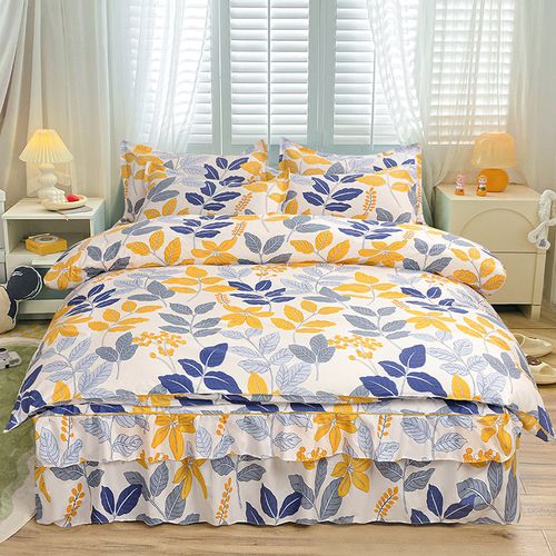 Breathable Skin-Friendly Brushed Printed 4-Piece Bedding Set, Fitted Sheet & Flat Sheet, 180*220cm