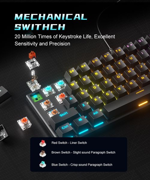 BD61 Wired 61 Keys Mechanical Gaming Keyboard