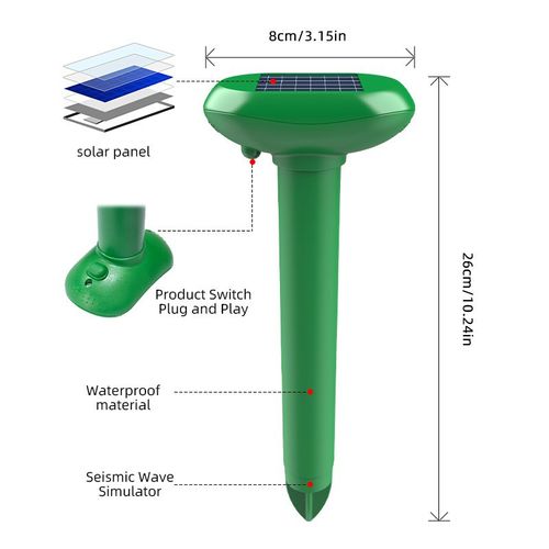 Outdoor Solar Snake & Rodent Repeller, IP65 Waterproof Simulated Seismic Wave Vibration Pest Repellent Stake for Garden Lawn