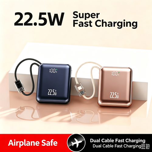 20000mAh Ultra Slim Power Bank | 22.5W Super Fast Charge Built-in Cables 3C Certified