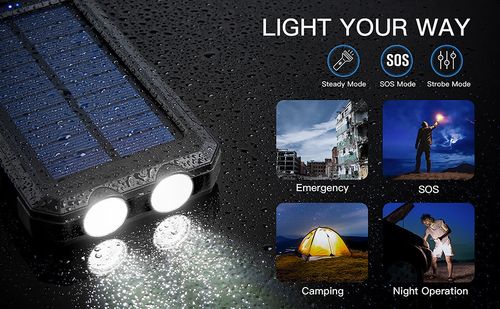 Outdoor Waterproof Solar Power Bank 10000mAh Large‑Capacity Portable Charger with Compass Function