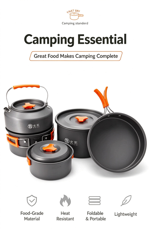 Outdoor Camping Cookware Set, Portable Stove & Kettle, Camping Pots and Tableware Kit for Picnic & Wild Cooking