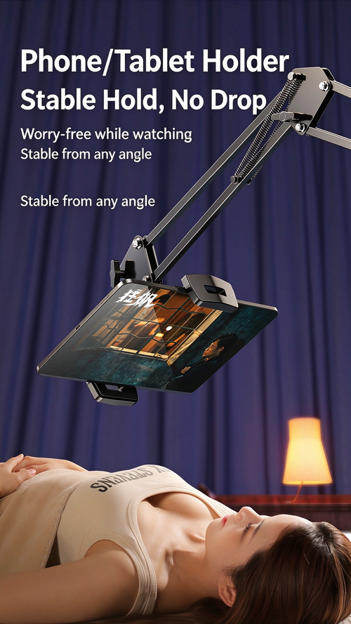 Hidden Bedside Phone Holder, Lazy No-Clamp Overhead Shooting Metal Cantilever Bracket  >