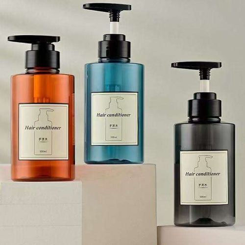 (3 bottles) 300ml high-end lotion empty bottle shampoo and shower gel cosmetic packaging empty container plastic lotion pump bottle (gray, brown, blue three bottles)
