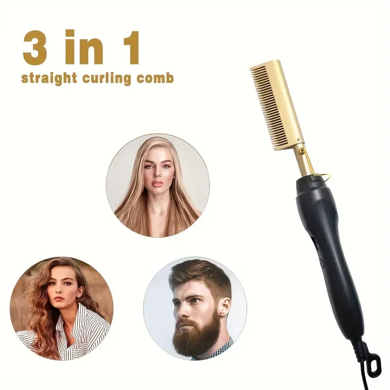 2-in-1 electric hair straightening comb and multi-functional curling iron, a high-temperature electric hair straightening comb - suitable for dry or wet hair, an ideal choice for barbers and home use.