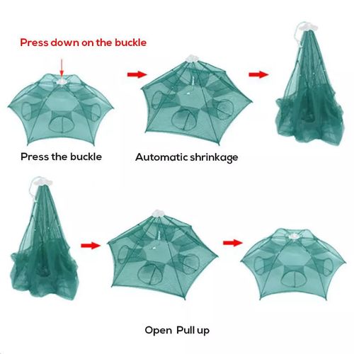 Hot selling 8-hole folding fishing net, automatic telescopic nylon fishing cage