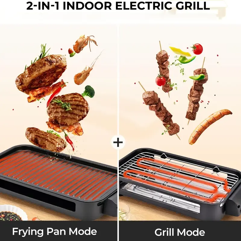 Smokeless Electric Grill, Indoor Grill With Removable Non-Stick Plate, Indoor Grill, Kitchen Must Haves