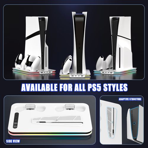 PS5 multi-function console cooling fan base, controller charging dock with RGB lights