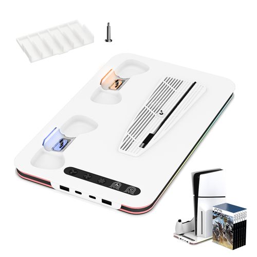 PS5 multi-function console cooling fan base, controller charging dock with RGB lights