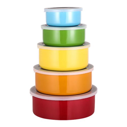 (5 pieces) Stainless steel food storage containers, round kitchen refrigerator food storage containers with lids