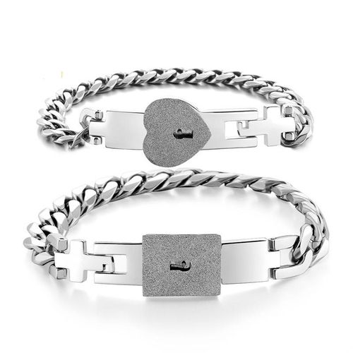Stainless steel couple love lock, heart lock bracelet set, a pair of heart interlocking bracelets