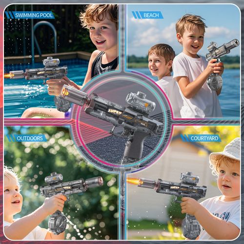 Led Light Continuous Firing Electric Water Blaster Shooter Gun Toys Long Range Automatic Squirt Guns for Kids with Muzzle Flash