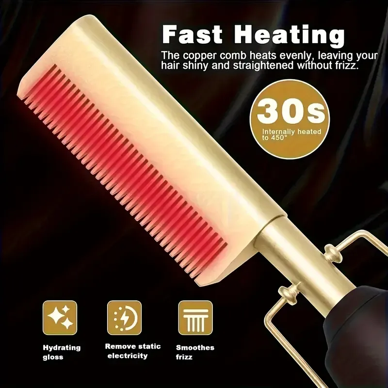 2-in-1 electric hair straightening comb and multi-functional curling iron, a high-temperature electric hair straightening comb - suitable for dry or wet hair, an ideal choice for barbers and home use.