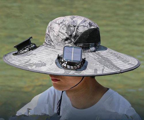 A Sun Hat with Two Solar-Powered Fans, Featuring an Adjustable Chin Strap And Breathable Mesh, Suitable for Fishing, Travel, Camping, And Hiking - Machine Washable, Made of 100% Polyester, Camping Accessory.