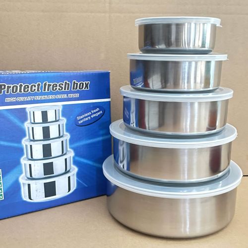 (5 pieces) Stainless steel food storage containers, round kitchen refrigerator food storage containers with lids