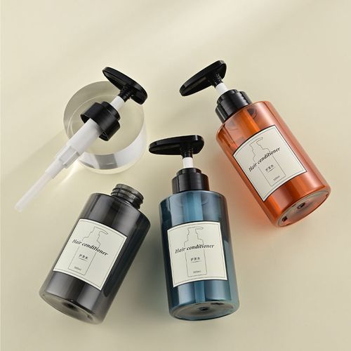(3 bottles) 300ml high-end lotion empty bottle shampoo and shower gel cosmetic packaging empty container plastic lotion pump bottle (gray, brown, blue three bottles)