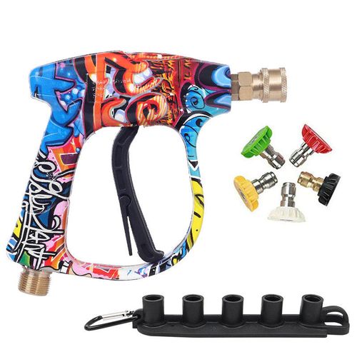 High-pressure car washer water gun with 5-color nozzles, fan-shaped and cylindrical, new limited edition painted water gun head (quick-connect painted gun + 5-color nozzle + nozzle holder assembly)