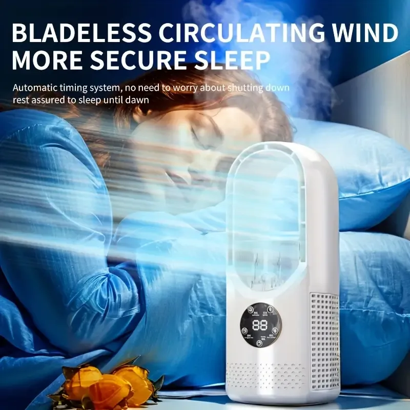 Portable Air Conditioning Fan USB Tower Fan Desktop Bladeless Fan - With Water Mist Cooling, Seven-color LED Ambient Light, Timer And Smart Shutdown - Perfect For Office, Travel, Camping And Home Essentials