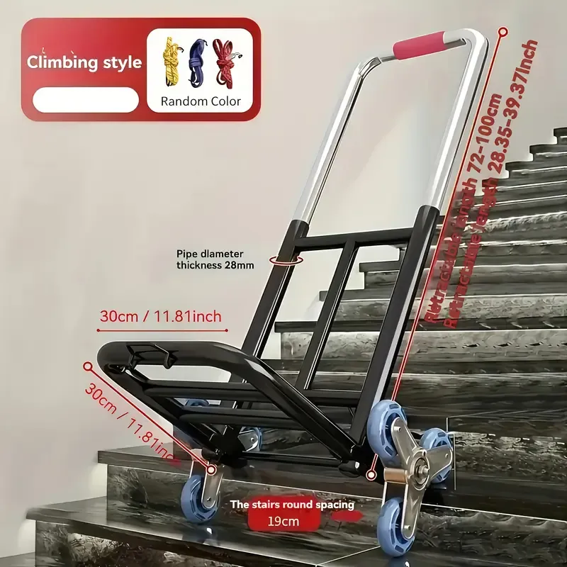 Heavy-duty folding trolley, stair climbing wheeled transporter (with 3 straps)