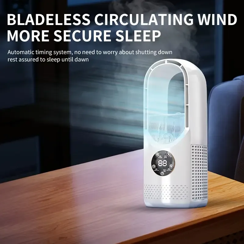 Portable Air Conditioning Fan USB Tower Fan Desktop Bladeless Fan - With Water Mist Cooling, Seven-color LED Ambient Light, Timer And Smart Shutdown - Perfect For Office, Travel, Camping And Home Essentials