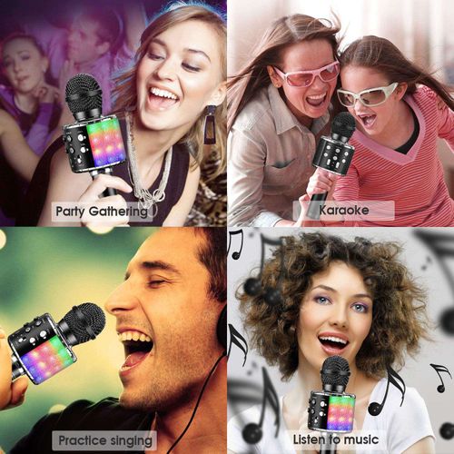 Wireless Karaoke Microphone Bluetooth Microphone with Light Family Party KTV (Single Pack)