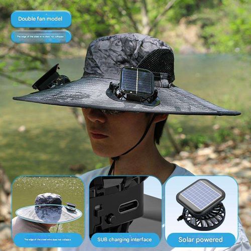 A Sun Hat with Two Solar-Powered Fans, Featuring an Adjustable Chin Strap And Breathable Mesh, Suitable for Fishing, Travel, Camping, And Hiking - Machine Washable, Made of 100% Polyester, Camping Accessory.