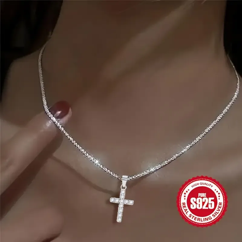 Women's S925 Cauliflower Necklace with Cross Pendant Low Allergy