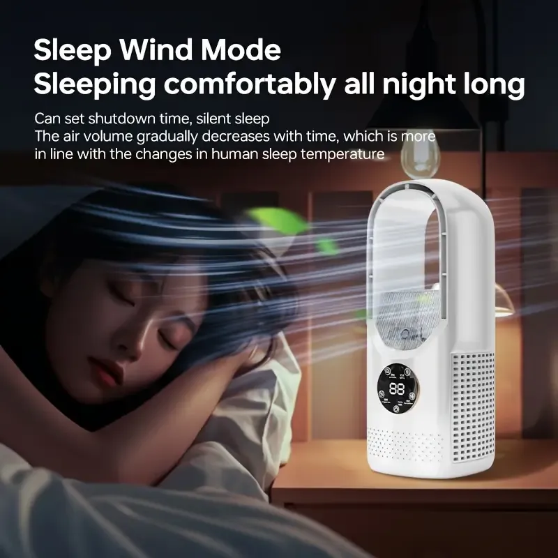 Portable Air Conditioning Fan USB Tower Fan Desktop Bladeless Fan - With Water Mist Cooling, Seven-color LED Ambient Light, Timer And Smart Shutdown - Perfect For Office, Travel, Camping And Home Essentials