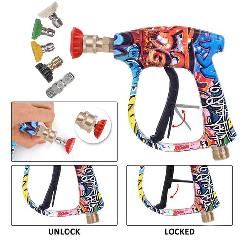 High-pressure car washer water gun with 5-color nozzles, fan-shaped and cylindrical, new limited edition painted water gun head (quick-connect painted gun + 5-color nozzle + nozzle holder assembly)