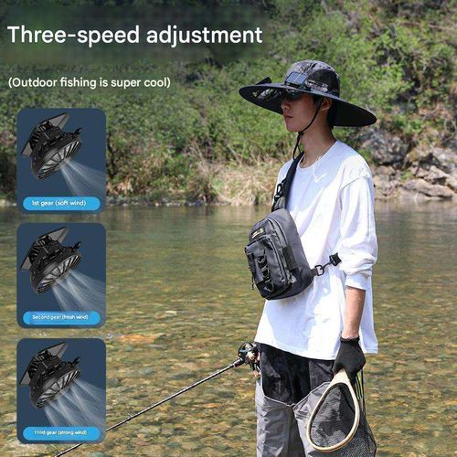 A Sun Hat with Two Solar-Powered Fans, Featuring an Adjustable Chin Strap And Breathable Mesh, Suitable for Fishing, Travel, Camping, And Hiking - Machine Washable, Made of 100% Polyester, Camping Accessory.