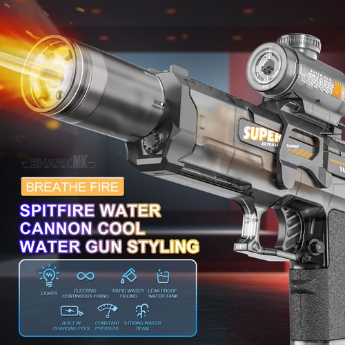 Led Light Continuous Firing Electric Water Blaster Shooter Gun Toys Long Range Automatic Squirt Guns for Kids with Muzzle Flash