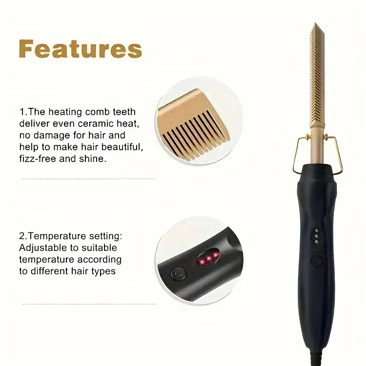 2-in-1 electric hair straightening comb and multi-functional curling iron, a high-temperature electric hair straightening comb - suitable for dry or wet hair, an ideal choice for barbers and home use.