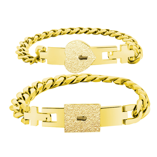 Stainless steel couple love lock, heart lock bracelet set, a pair of heart interlocking bracelets