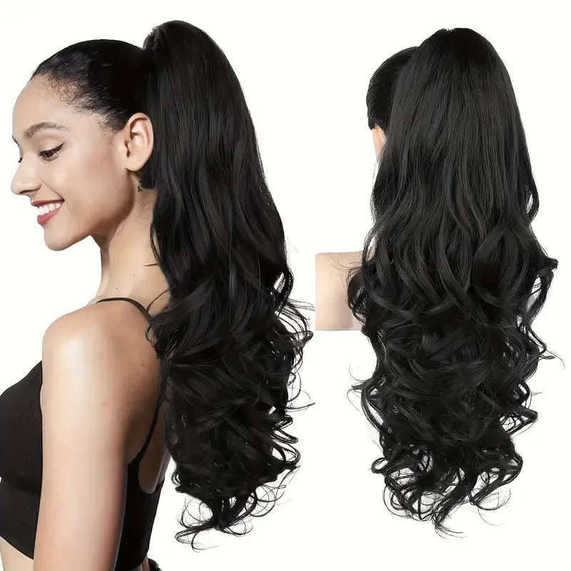 20- Long Curly Wave Ponytail Wig - Invisible Clip-In Extension for Women, Natural-Looking Straight Hairpiece for Daily Wear & Parties, Easy to Style with Heat Tools, Party Hair Accessory, Y2K Hair Style, Secure Clip Attachment