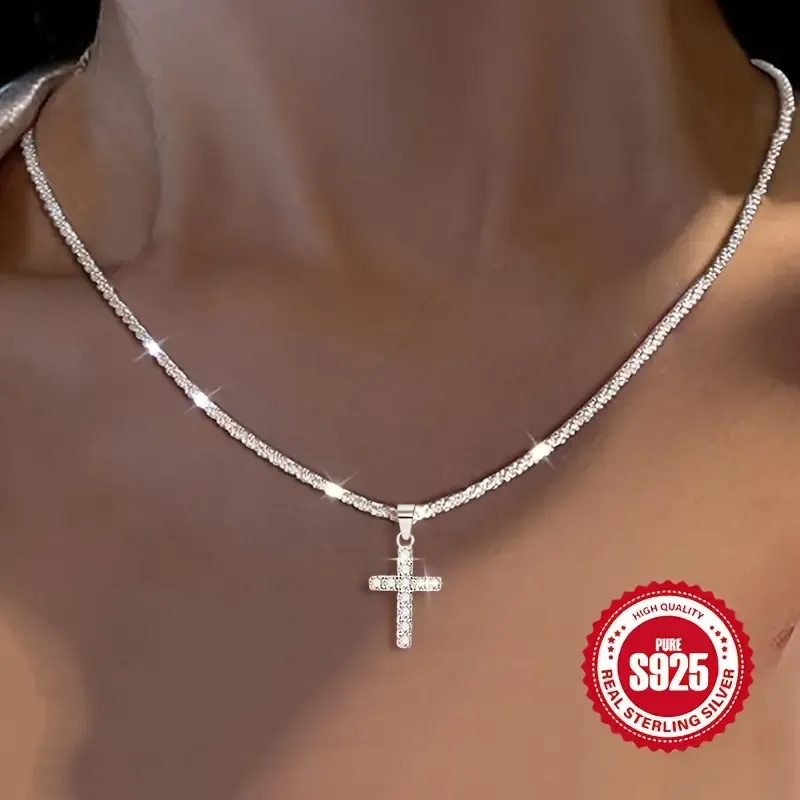 Women's S925 Cauliflower Necklace with Cross Pendant Low Allergy