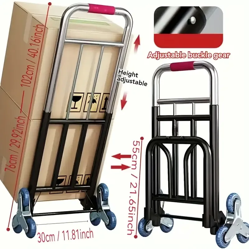 Heavy-duty folding trolley, stair climbing wheeled transporter (with 3 straps)