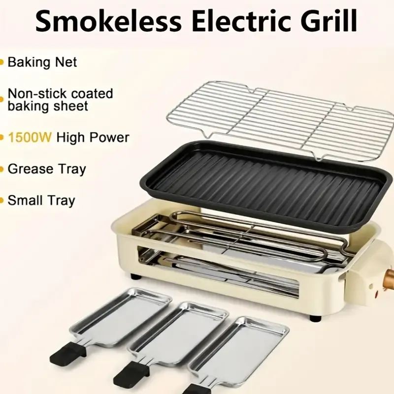 Smokeless Electric Grill, Indoor Grill With Removable Non-Stick Plate, Indoor Grill, Kitchen Must Haves