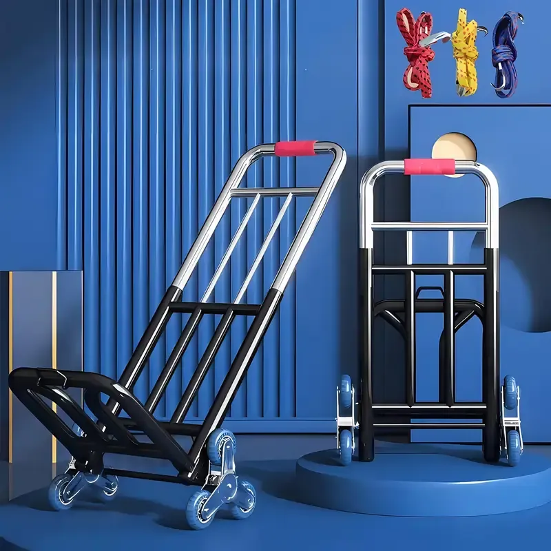 Heavy-duty folding trolley, stair climbing wheeled transporter (with 3 straps)