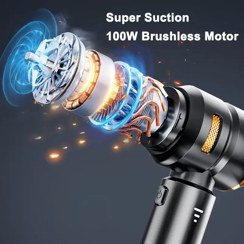 16,000 Pa wireless handheld vacuum cleaner with 100W high-power cyclonic suction. This cordless, powerful rechargeable vacuum is ideal for cars, offices and homes.​