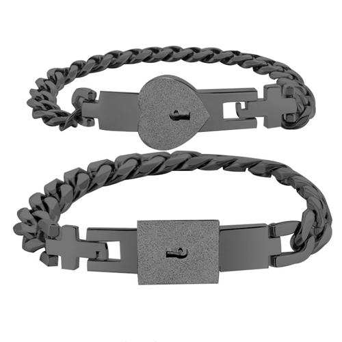 Stainless steel couple love lock, heart lock bracelet set, a pair of heart interlocking bracelets