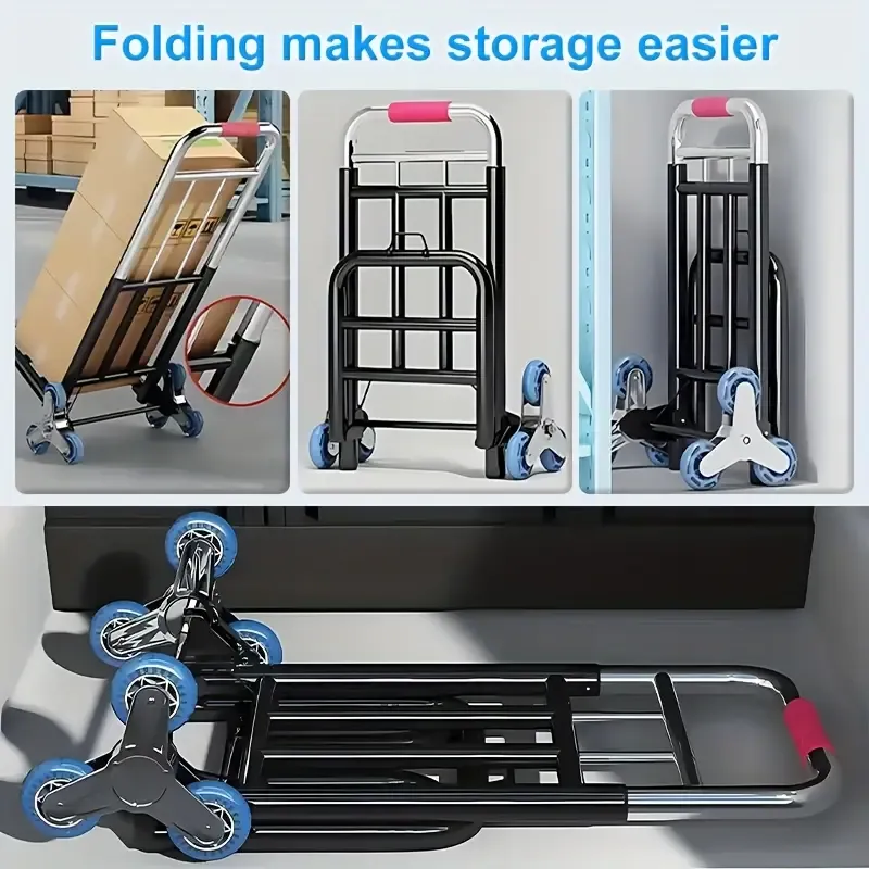 Heavy-duty folding trolley, stair climbing wheeled transporter (with 3 straps)